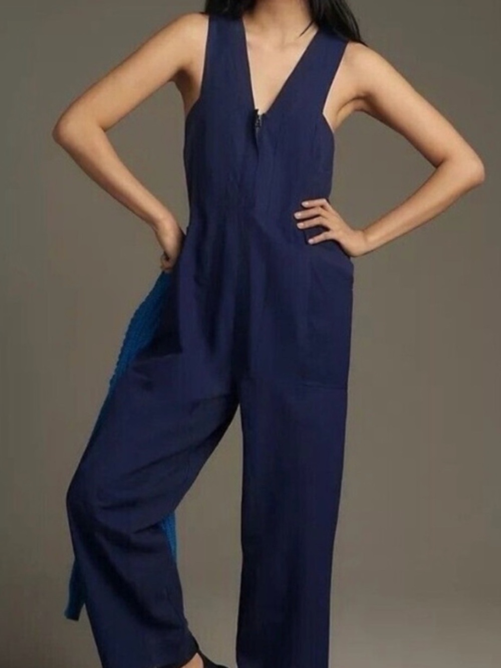 Sleeveless Navy V-Neck Wide-Leg Jumpsuit